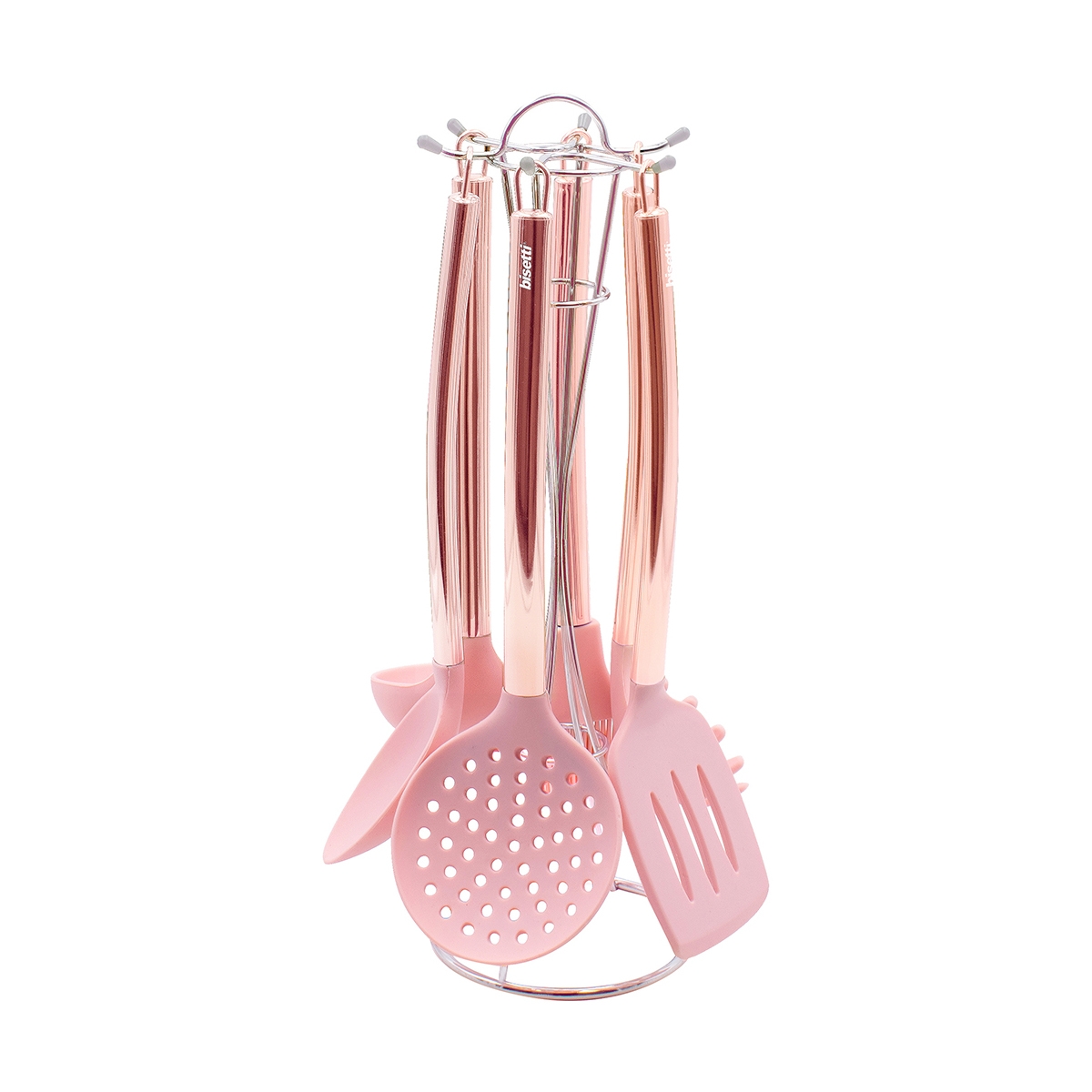 Set 6 Küchenutensilien aus rosa Metall und Silikon Bisetti Stonerose Aktion Set 6 Küchenutensilien aus rosa Metall und Silikon Bisetti Stonerose Aktion