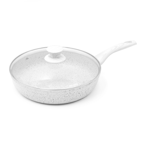 Antihaft-Pfanne 28cm mit Deckel und weißem Holzgriff Stonewhite Aktion