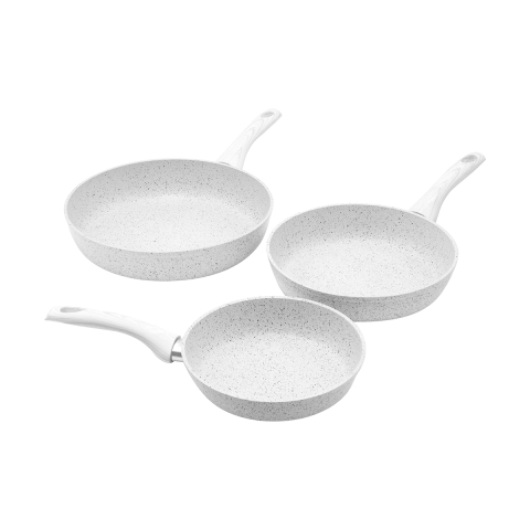 Set 3 antihaftbeschichtete Pfannen mit weißem Holzgriff Bisetti Stonewhite Aktion