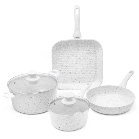 Batterie 6-teiliges Pfannenset Grillpfanne aus antihaftbeschichtetem Aluminium Stonewhite Aktion