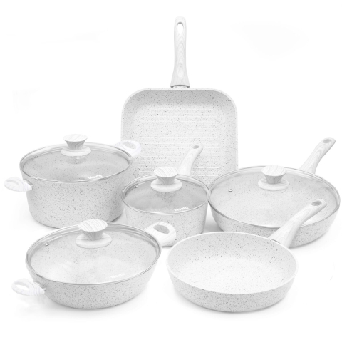 Set 10 Stück Pfannen Töpfe aus antihaftbeschichtetem Aluminium Bisetti Stonewhite Aktion