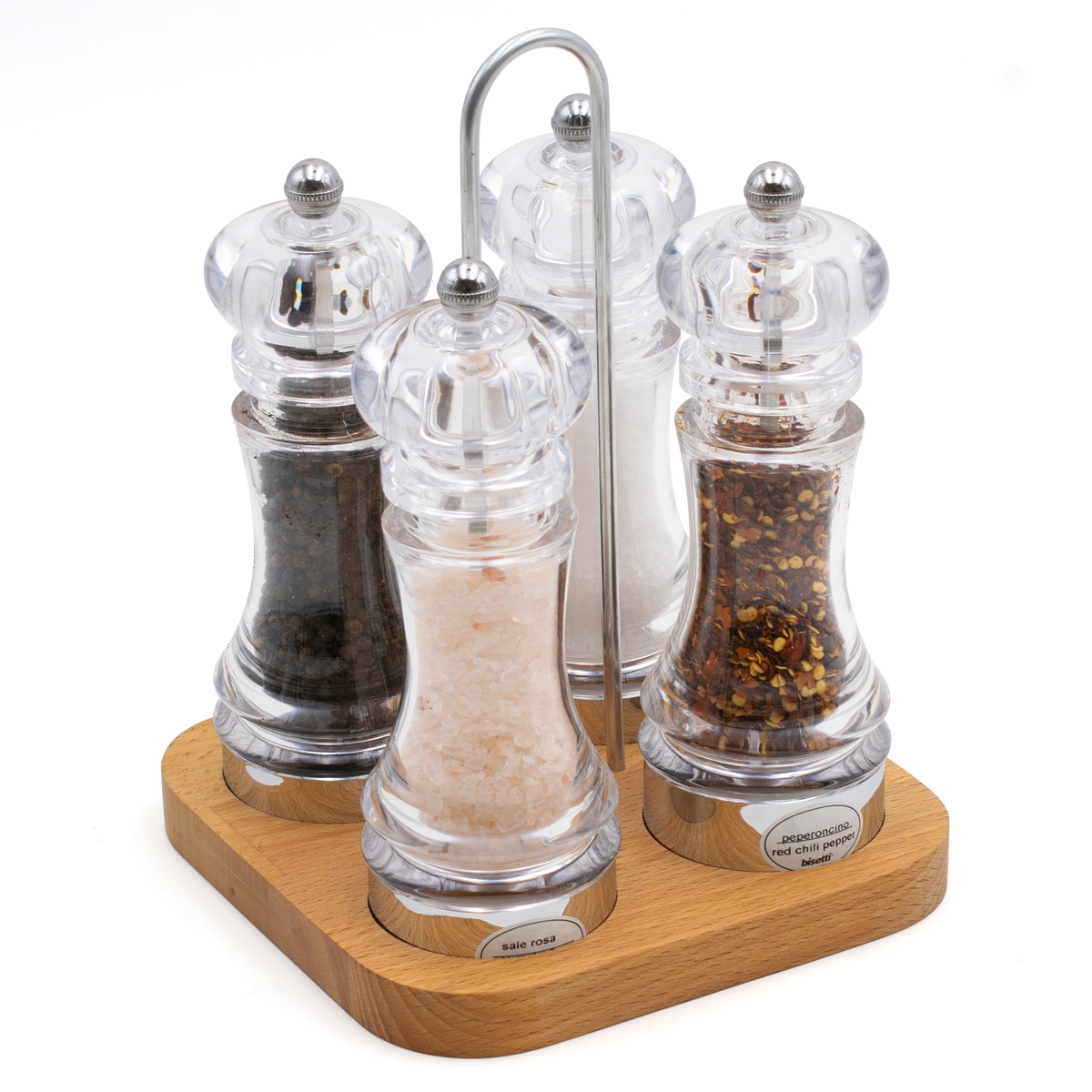 Bisetti Pfeffer- und Salzmühlen-Set, 4-teilig mit Buchenholz-Basis Aktion Bisetti Pfeffer- und Salzmühlen-Set, 4-teilig mit Buchenholz-Basis Aktion