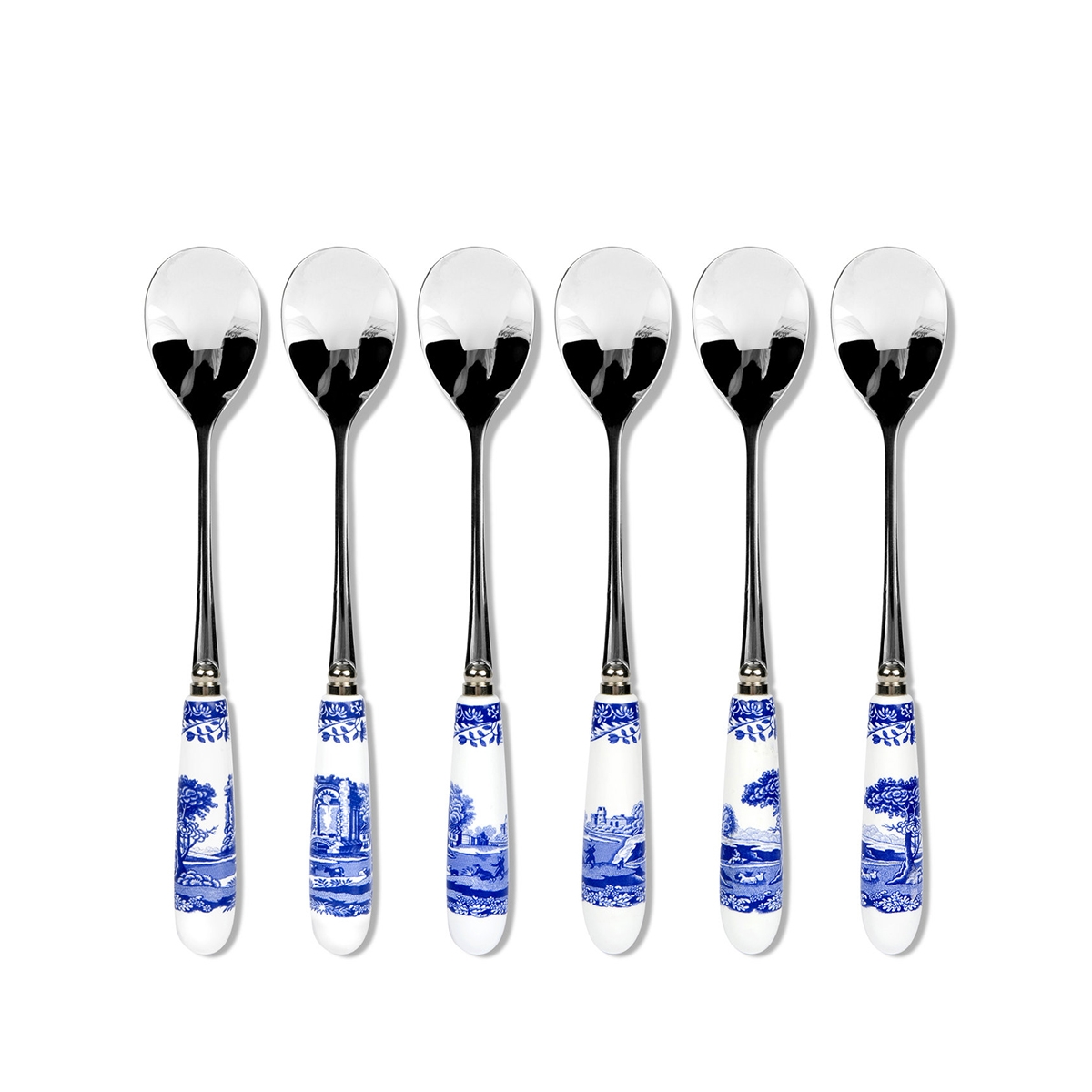 Set aus 6 Kaffeelöffeln aus Edelstahl und Keramik im englischen Stil Blue Italian Aktion Set aus 6 Kaffeelöffeln aus Edelstahl und Keramik im englischen Stil Blue Italian Aktion