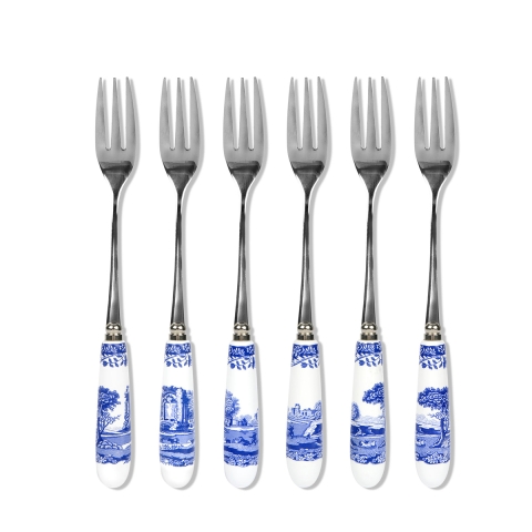 Set aus 6 Dessertgabeln aus Edelstahl und Keramik im englischen Stil Blue Italian Aktion