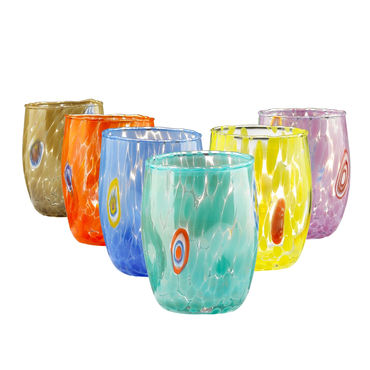 Set mit 6 bunten Wassergläsern, runde Form, 10 cm, Bombetta Aktion Set mit 6 bunten Wassergläsern, runde Form, 10 cm, Bombetta Aktion