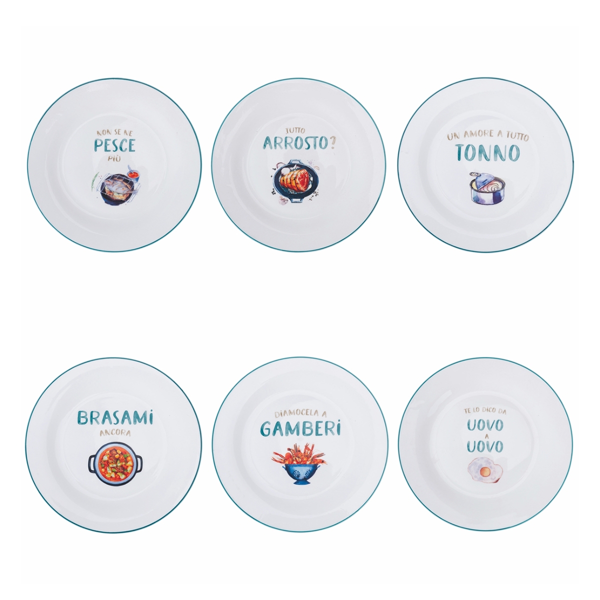 Set mit 6 flachen Keramiktellern, verschiedene Dekore Le Travisate Aktion Set mit 6 flachen Keramiktellern, verschiedene Dekore Le Travisate Aktion