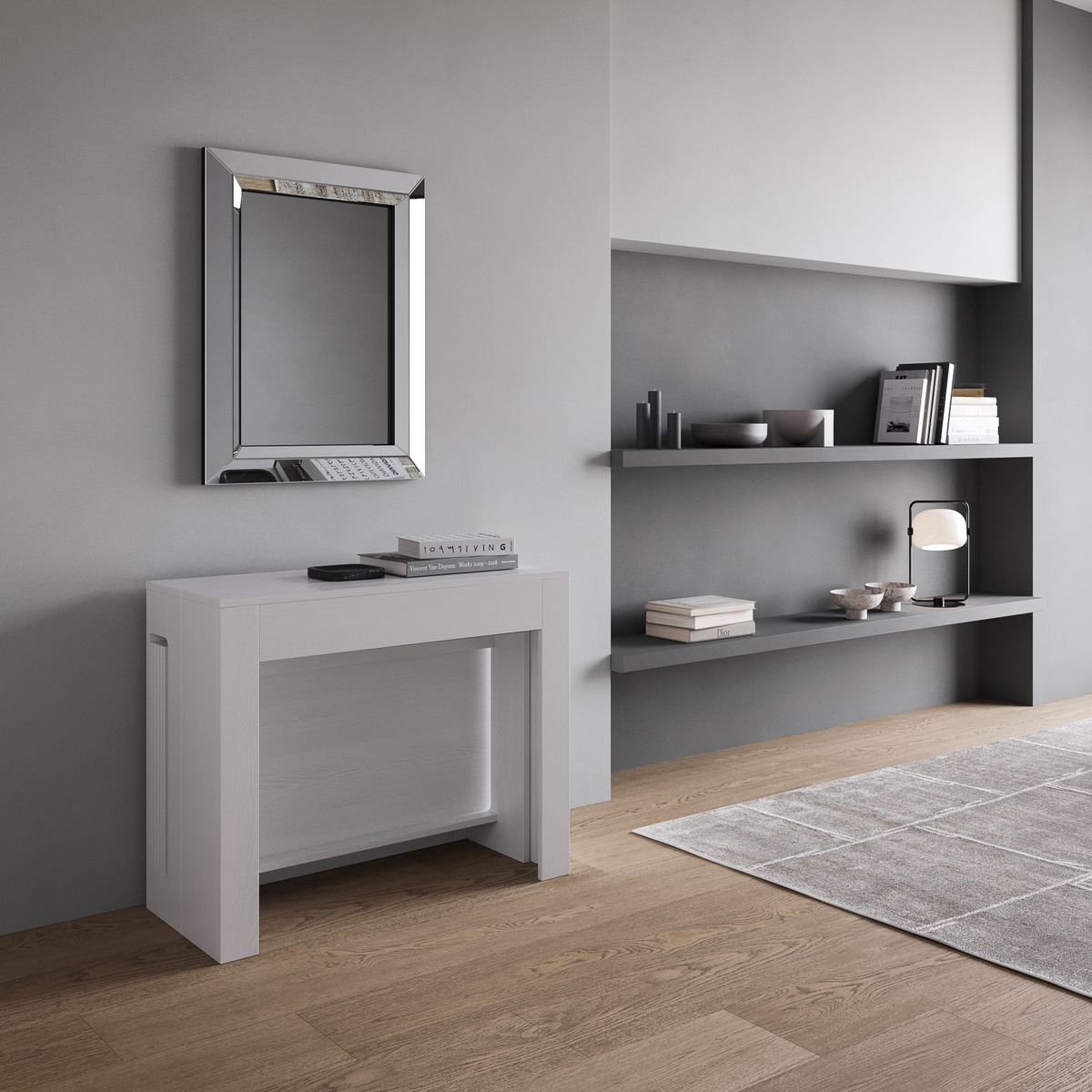 Ausziehbarer weißer Konsolentisch für Esszimmer und Küche 90x42-302 Evolve Aktion Ausziehbarer weißer Konsolentisch für Esszimmer und Küche 90x42-302 Evolve Aktion
