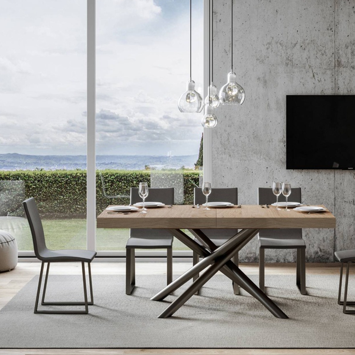 Ausziehbarer Esstisch im Industriedesign, Holz-Anthrazit, 90x180-440, Famas Aktion Ausziehbarer Esstisch im Industriedesign, Holz-Anthrazit, 90x180-440, Famas Aktion