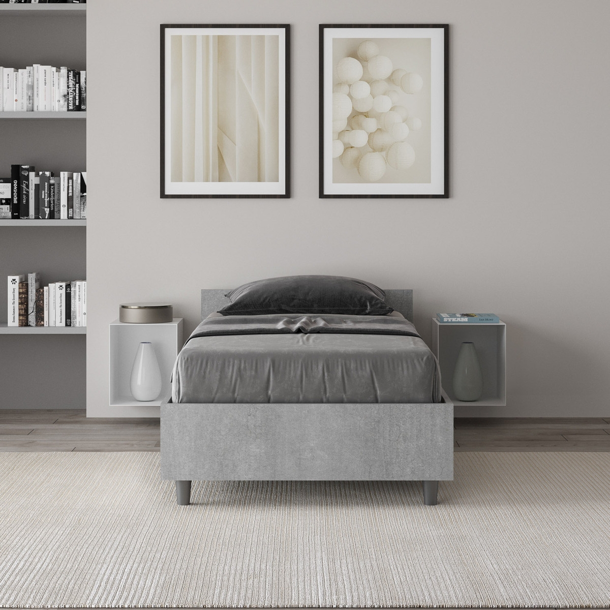 Einzelbett 80x190 cm modern grau Beton ohne Lattenrost Nuamo Aktion Einzelbett 80x190 cm modern grau Beton ohne Lattenrost Nuamo Aktion