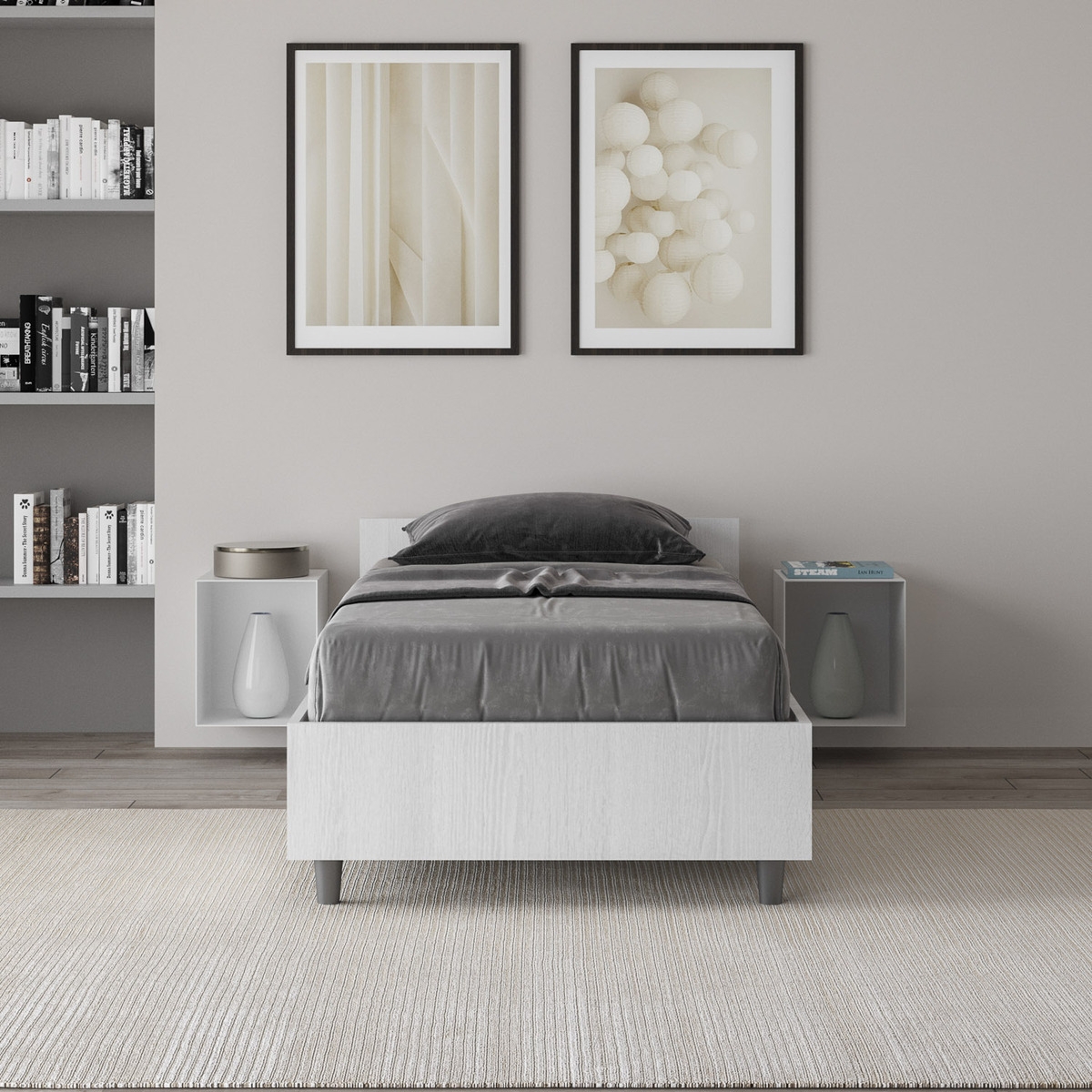 Einzelbett mit Stauraum 80x190 in Weißholz Nuamo Aktion