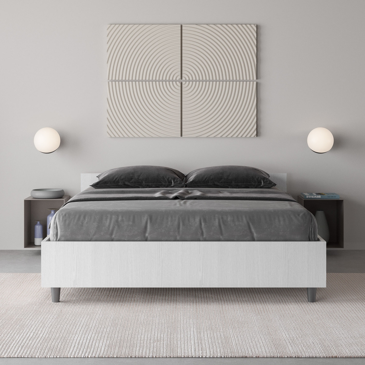 Französisches Doppelbett mit Bettkasten 140x190 aus weißem Holz Nuamo Aktion Französisches Doppelbett mit Bettkasten 140x190 aus weißem Holz Nuamo Aktion