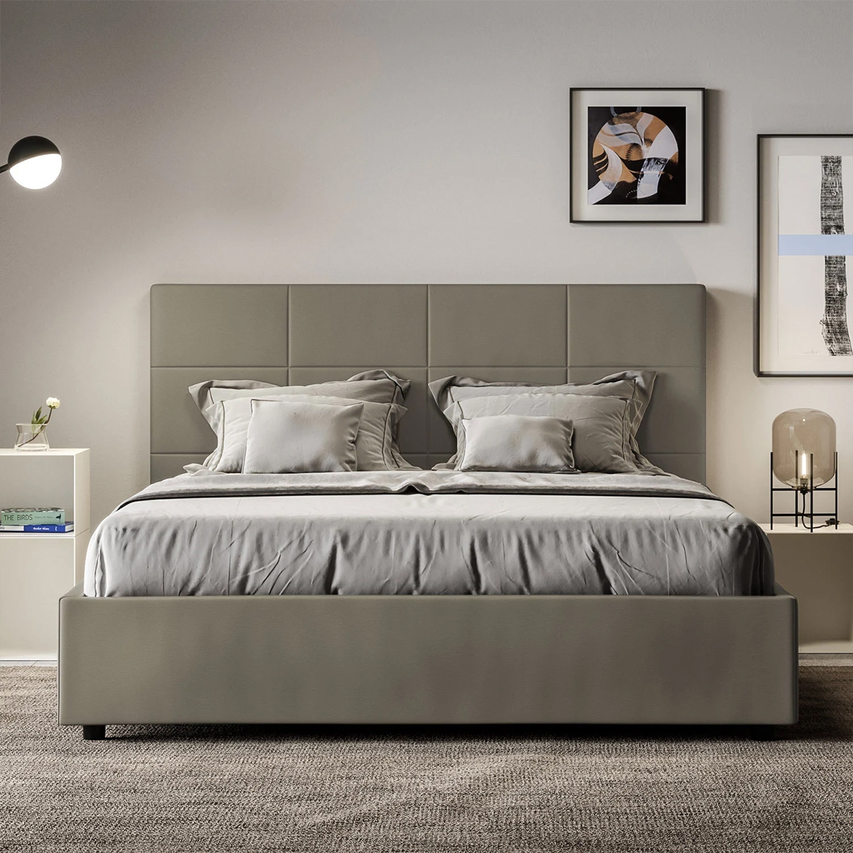 Doppelbett mit Bettkasten 160x190 in beigefarbenem Kunstleder Mika Aktion