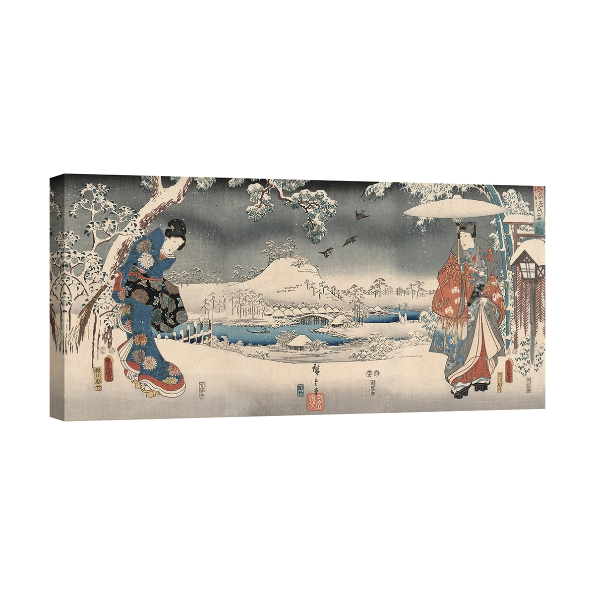 Leinwanddruck Schneelandschaft mit einer Frau und einem Mann Ando Hiroshige Aktion Leinwanddruck Schneelandschaft mit einer Frau und einem Mann Ando Hiroshige Aktion