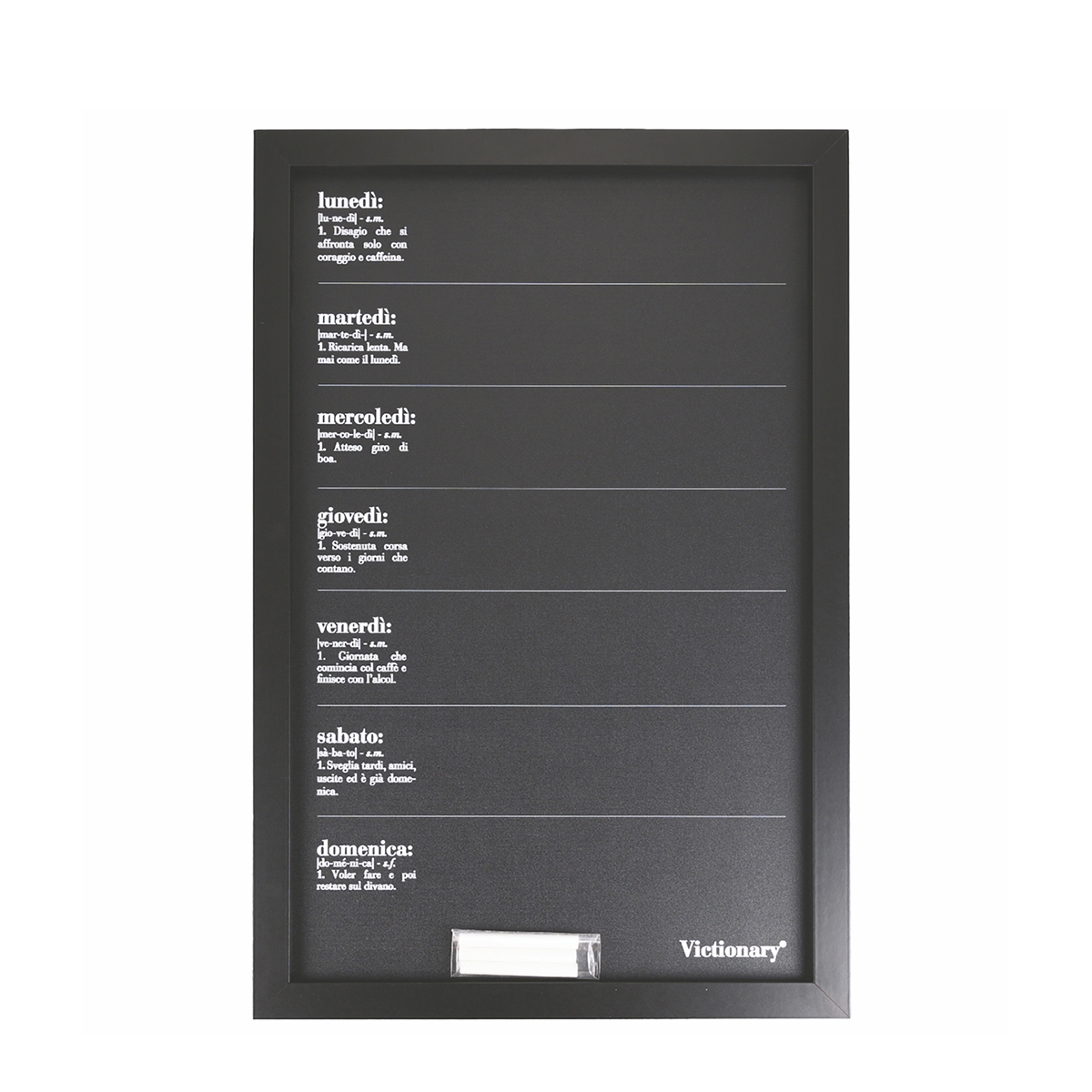 Schwarzes vertikales Wochenplan Tafelfolie 40x60cm mit Kreidestiften Victionary Week Aktion