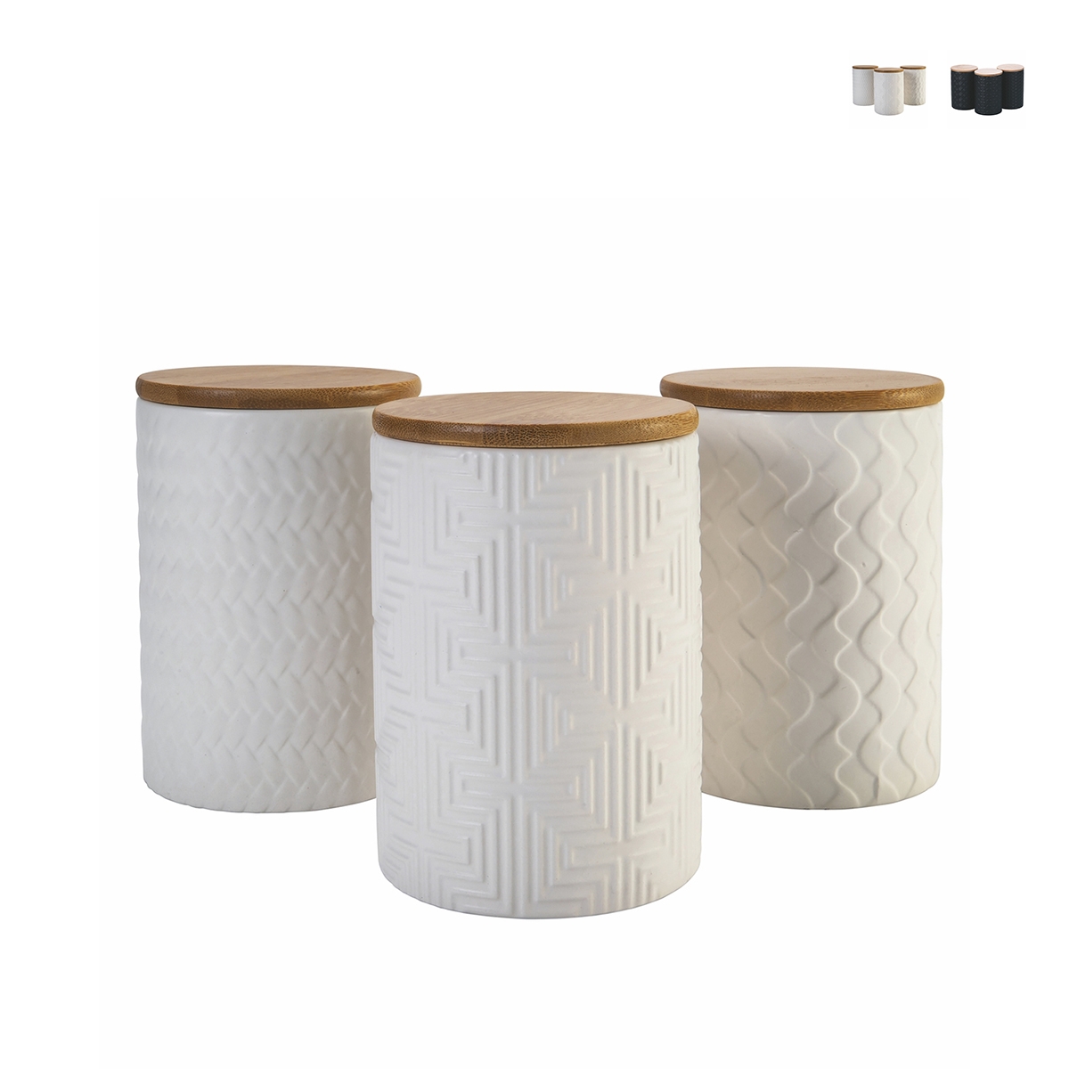 Set aus 3 Küchenbehältern aus Keramik mit Deckel Shade of Shape Geometrie Aktion Set aus 3 Küchenbehältern aus Keramik mit Deckel Shade of Shape Geometrie Aktion