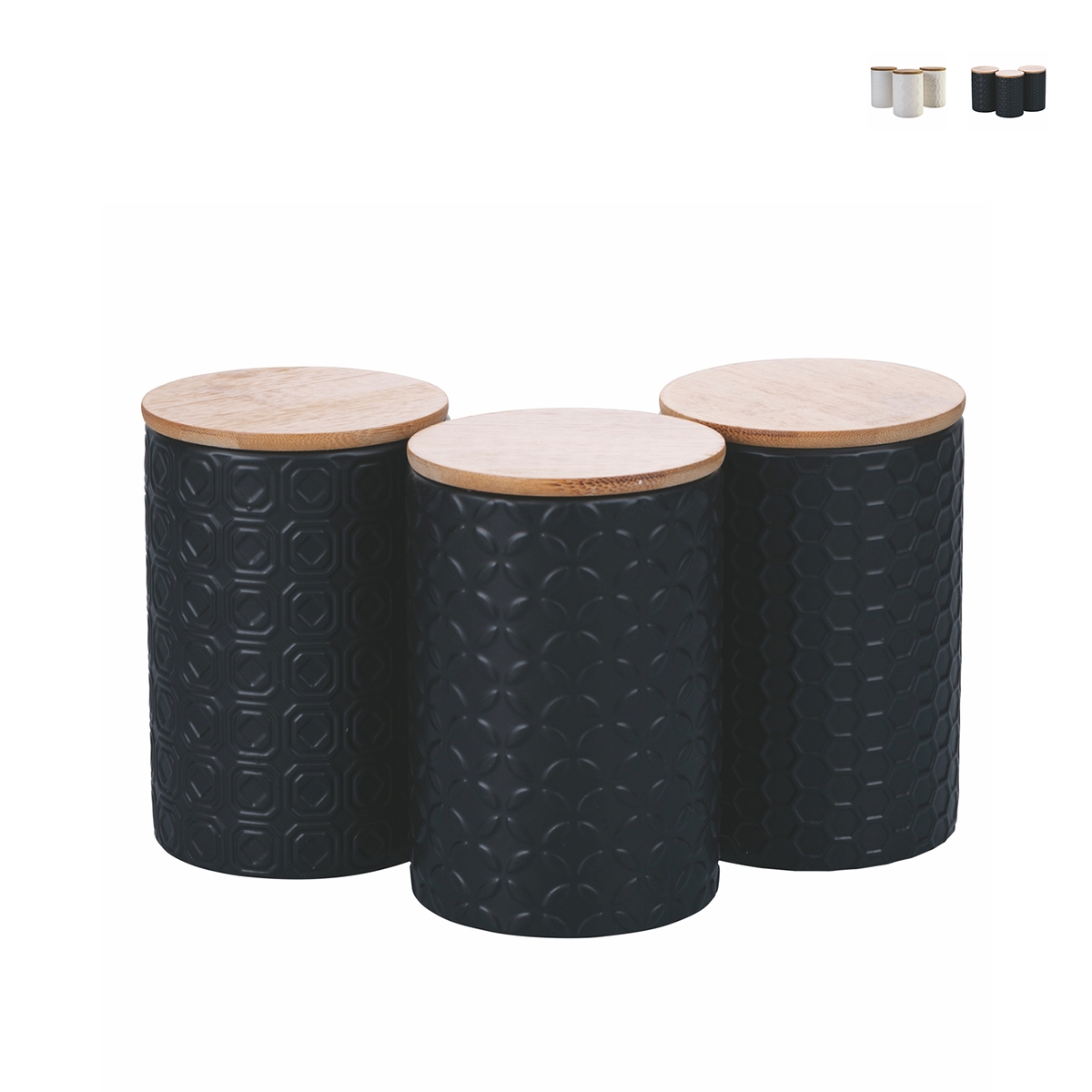Set aus 3 Küchenbehältern aus Keramik mit Deckel Shade of Shape Geometrie Lagerbestand