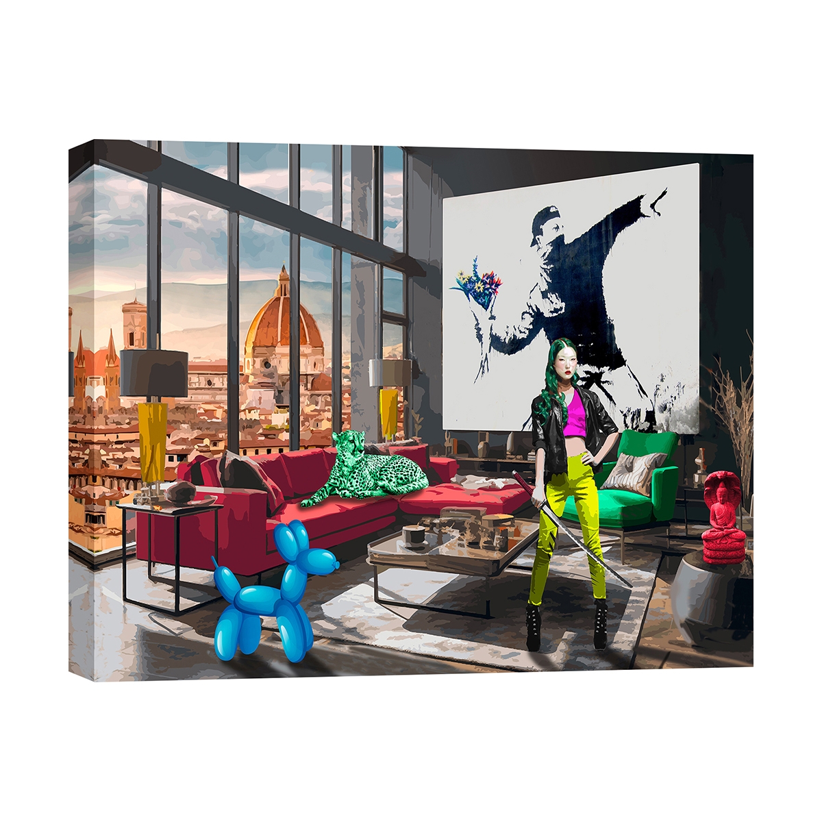 Modernes Pop-Art-Gemälde auf Leinwand Surrealofts Firenze Gerard Madau Aktion Modernes Pop-Art-Gemälde auf Leinwand Surrealofts Firenze Gerard Madau Aktion
