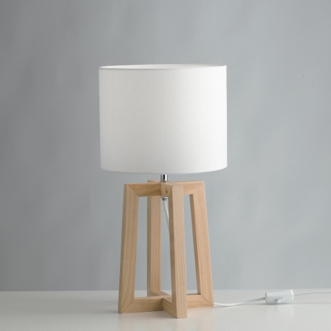 Tischlampe aus natürlichem Holz mit weißem Stoffschirm Berry LT Aktion