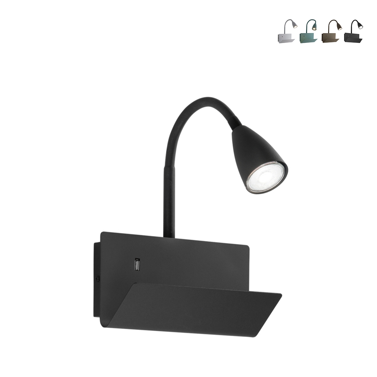 Wandapplikation aus Metall mit flexiblem Leuchtarm und USB-Anschluss Gulp Aktion Wandapplikation aus Metall mit flexiblem Leuchtarm und USB-Anschluss Gulp Aktion
