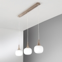 Jaipur Pendelleuchte mit Holzoptik, 3 Flammen, weißes Opalglas Verkauf