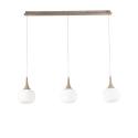 Jaipur Pendelleuchte mit Holzoptik, 3 Flammen, weißes Opalglas Angebot