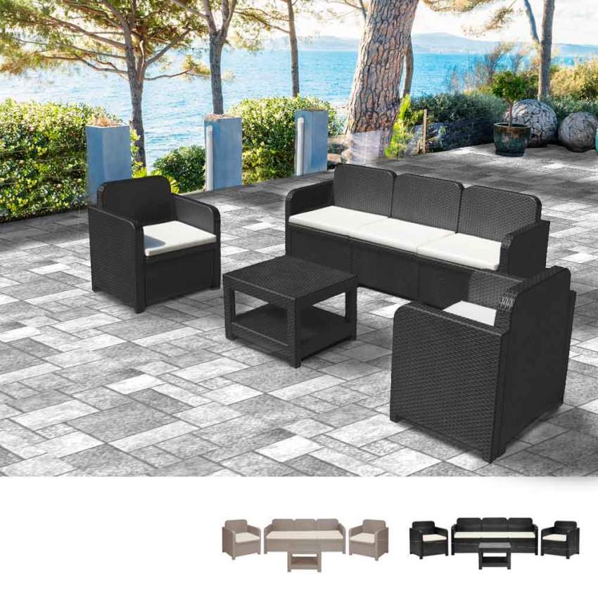 Grand Soleil Positano Rattan Garten Lounge Sofa Couchtisch Sessel 5 Sitze für den Außenbereich Aktion Grand Soleil Positano Rattan Garten Lounge Sofa Couchtisch Sessel 5 Sitze für den Außenbereich Aktion