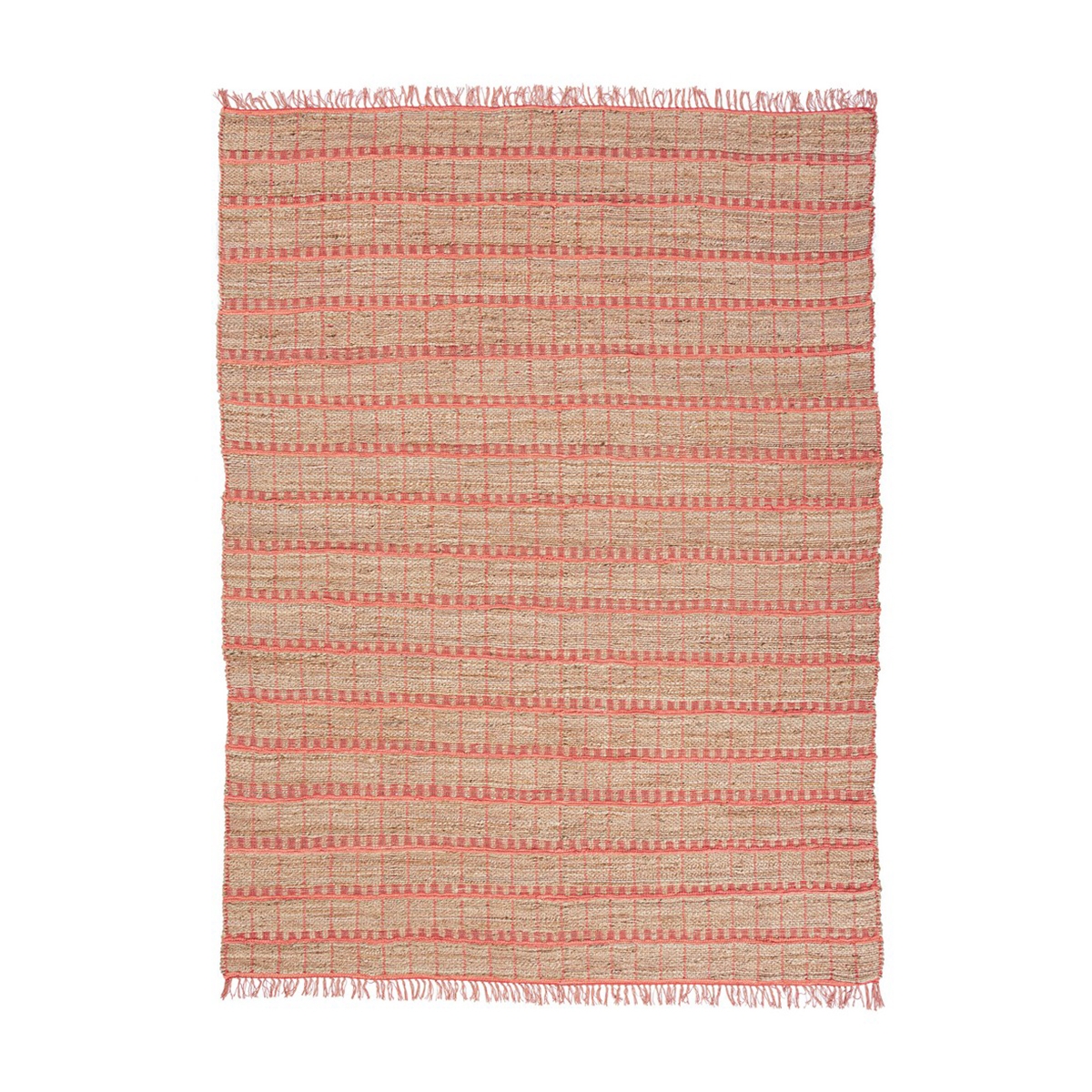 Handgefertigter Teppich aus Jute und rosa Baumwolle 160x230cm Ruanda für das Wohnzimmer Aktion Handgefertigter Teppich aus Jute und rosa Baumwolle 160x230cm Ruanda für das Wohnzimmer Aktion