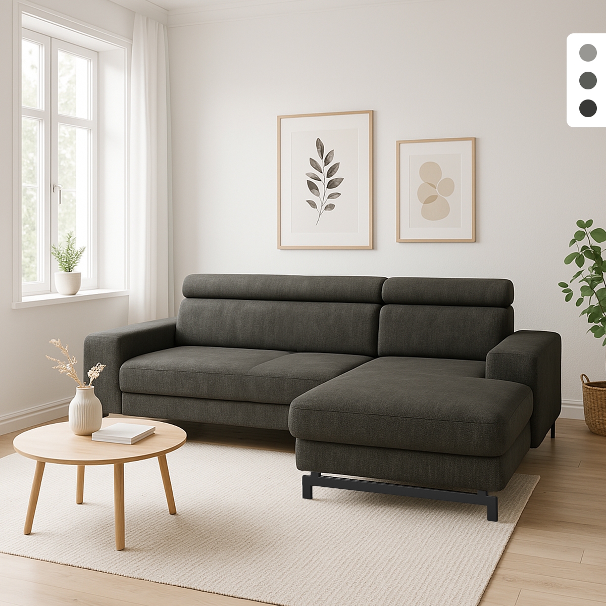 3-Sitzer Ecksofa mit rechter Ottomane und verstellbarer Kopfstütze Hiala Aktion 3-Sitzer Ecksofa mit rechter Ottomane und verstellbarer Kopfstütze Hiala Aktion