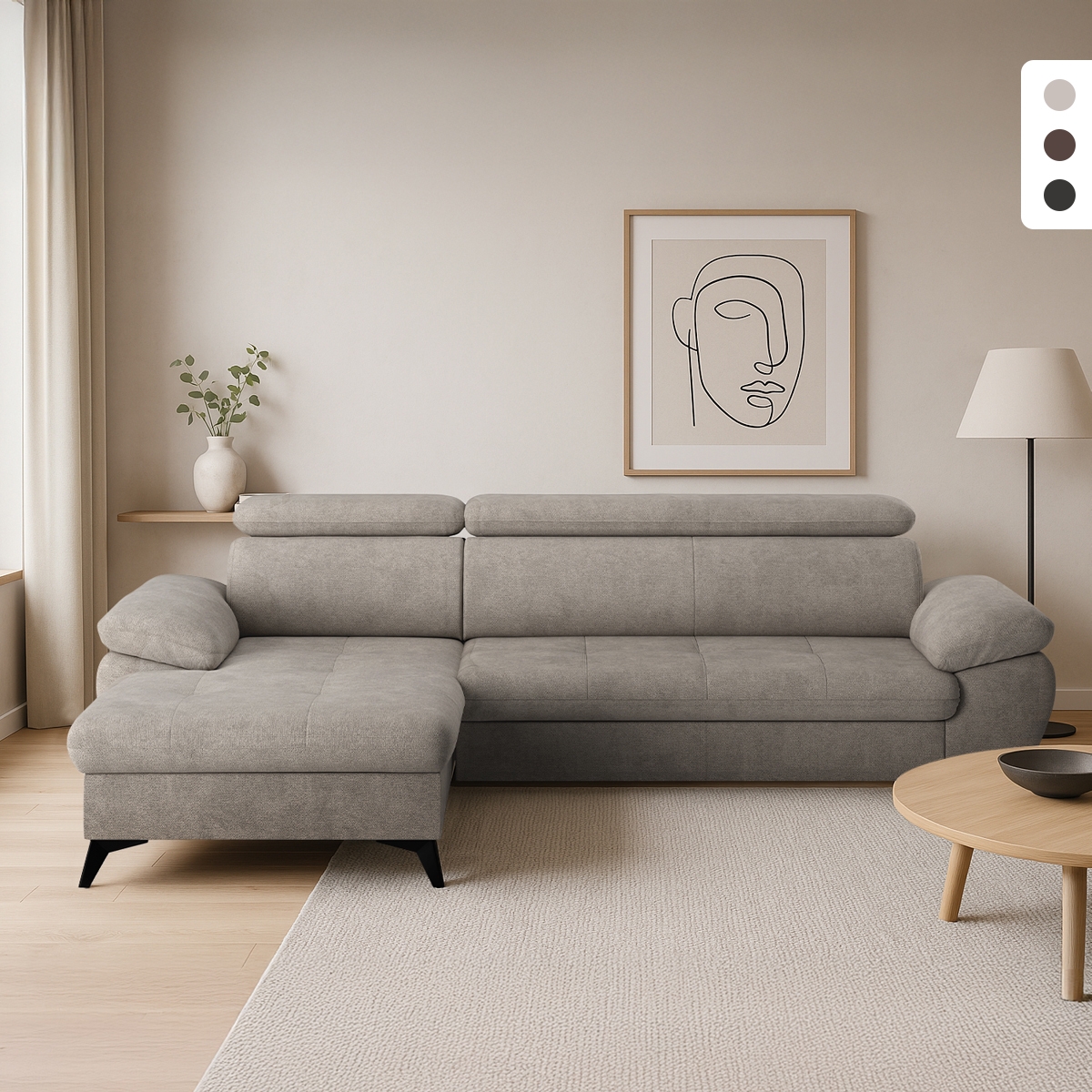 Modernes 3-Sitzer Schlafsofa mit linker Bettkasten-Ottomane Miral Aktion Modernes 3-Sitzer Schlafsofa mit linker Bettkasten-Ottomane Miral Aktion