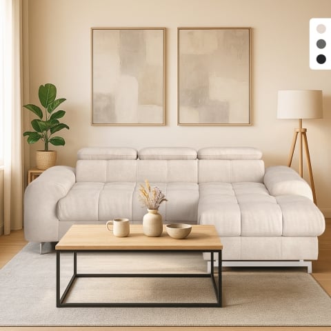 Schlafsofa mit rechter Ottomane, Stauraum und verstellbarer Kopfstütze Eluna Aktion