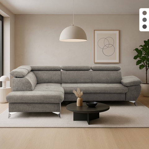 Ecksofa mit Bettfunktion 3-Sitzer, modern, linke Ottomane mit Stauraum, Vera Aktion