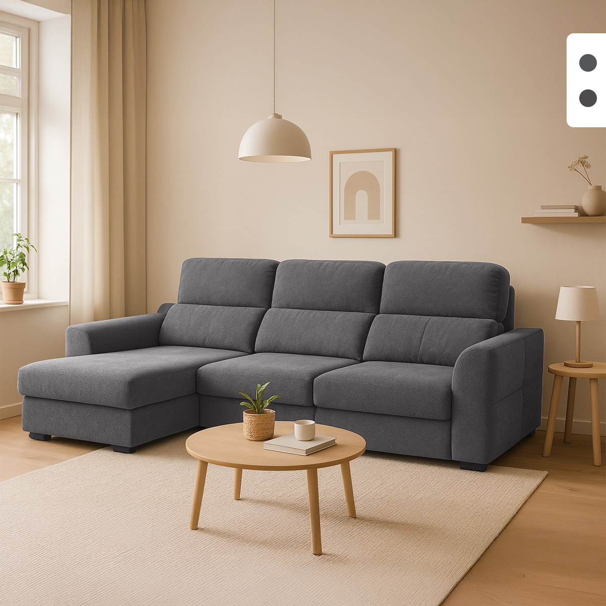 Verlängerbares Relaxsofa mit linksseitiger Ottomane und Stauraum aus Chenille, 3-Sitzer Sira Aktion Verlängerbares Relaxsofa mit linksseitiger Ottomane und Stauraum aus Chenille, 3-Sitzer Sira Aktion