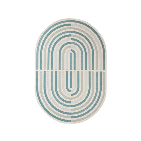 Ovaler Teppich für Innen- und Außenbereich, grün blau beige, Bizzotto Nour Aktion