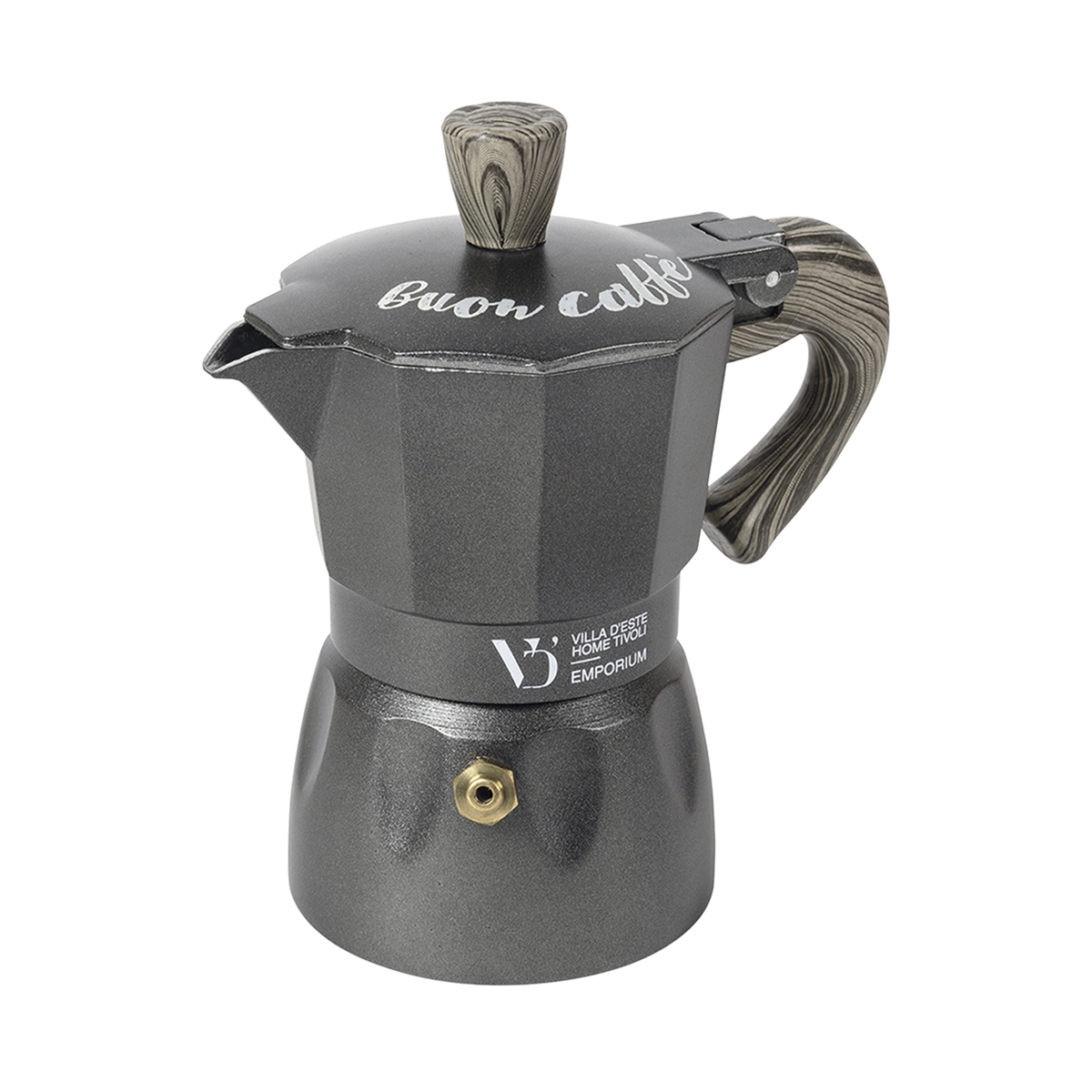 Espressokocher für 2 Tassen aus Aluminiumlegierung mit Holzoptikgriff Buon Caffè Aktion Espressokocher für 2 Tassen aus Aluminiumlegierung mit Holzoptikgriff Buon Caffè Aktion
