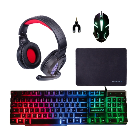 Gamer-Combo 5 in 1: Tastatur, Kopfhörer, Maus, Mauspad und Adapter Milao Aktion