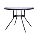 Runder Gartentisch 100 cm aus Karbonstahl und weißem Glas Lorea Lagerbestand