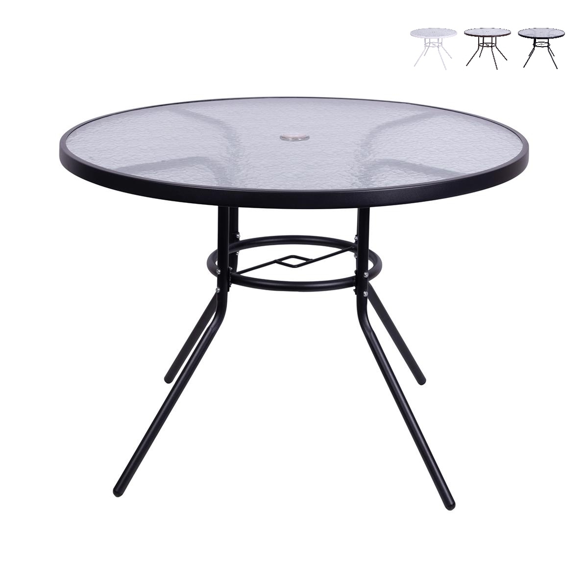 Runder Gartentisch 100 cm aus Karbonstahl und weißem Glas Lorea Aktion Runder Gartentisch 100 cm aus Karbonstahl und weißem Glas Lorea Aktion