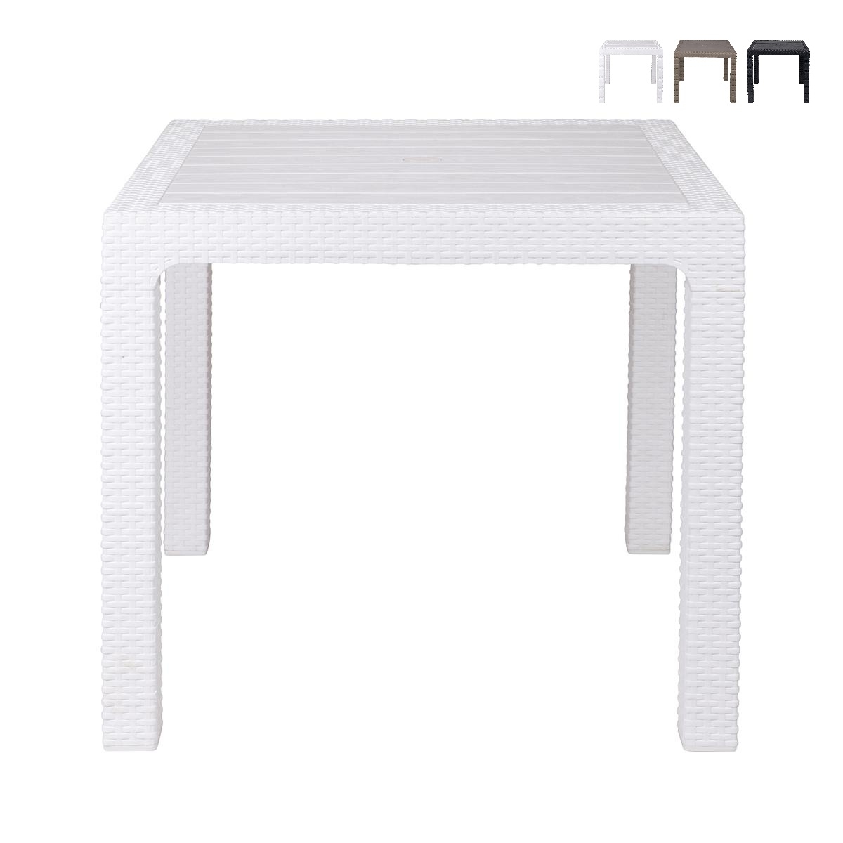 Quadratischer Gartentisch aus Kunststoff in Rattan-Optik 80x80 cm Varnu Aktion Quadratischer Gartentisch aus Kunststoff in Rattan-Optik 80x80 cm Varnu Aktion