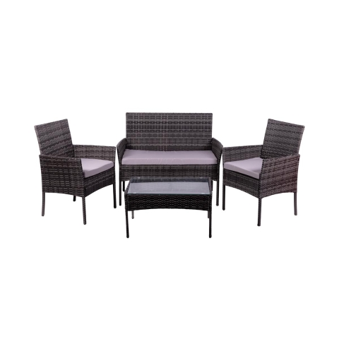 Rattan-Gartenlounge Set Rodi: 2-Sitzer Sofa, 2 Sessel, Tisch mit Glasplatte Aktion