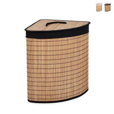 Eck-Wäschekorb aus Bambus mit schwarzem Futter 35x35x50 Sintia Aktion