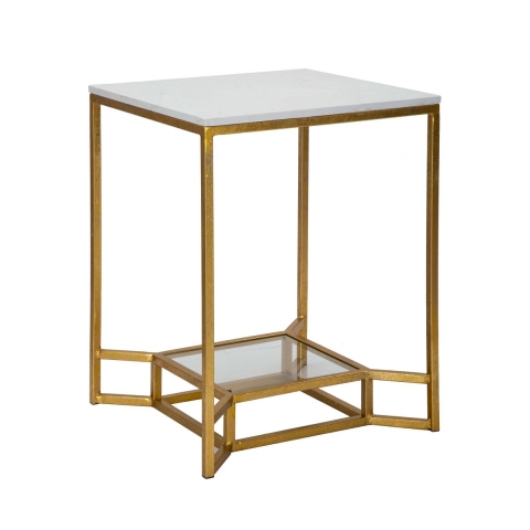 Goldfarbener Couchtisch aus Metall mit Marmorplatte 47x47x60 Double Marble Aktion