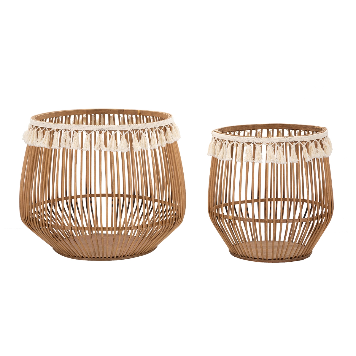 2-teiliges Set runde Aufbewahrungskörbe aus Rattan und Stoff Fuji Aktion 2-teiliges Set runde Aufbewahrungskörbe aus Rattan und Stoff Fuji Aktion