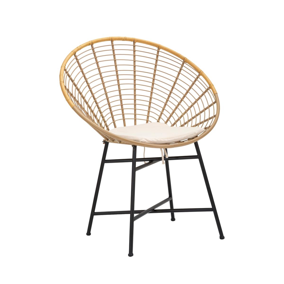 Metall- und Rattanstuhl mit weißem Kissen Boho-Chic Panama Aktion