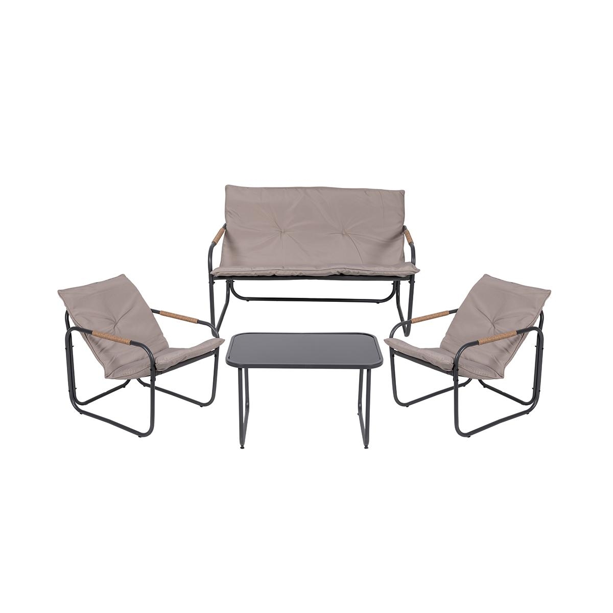Garten-Set Cannes, 4 Plätze, Stahlgestell mit Glastischplatte und Kissen Aktion Garten-Set Cannes, 4 Plätze, Stahlgestell mit Glastischplatte und Kissen Aktion