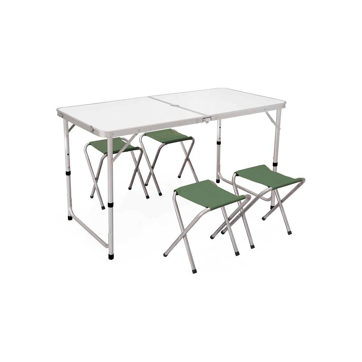 Camping-Koffertisch-Set mit 4 klappbaren Hockern Pic-Quick Aktion Camping-Koffertisch-Set mit 4 klappbaren Hockern Pic-Quick Aktion