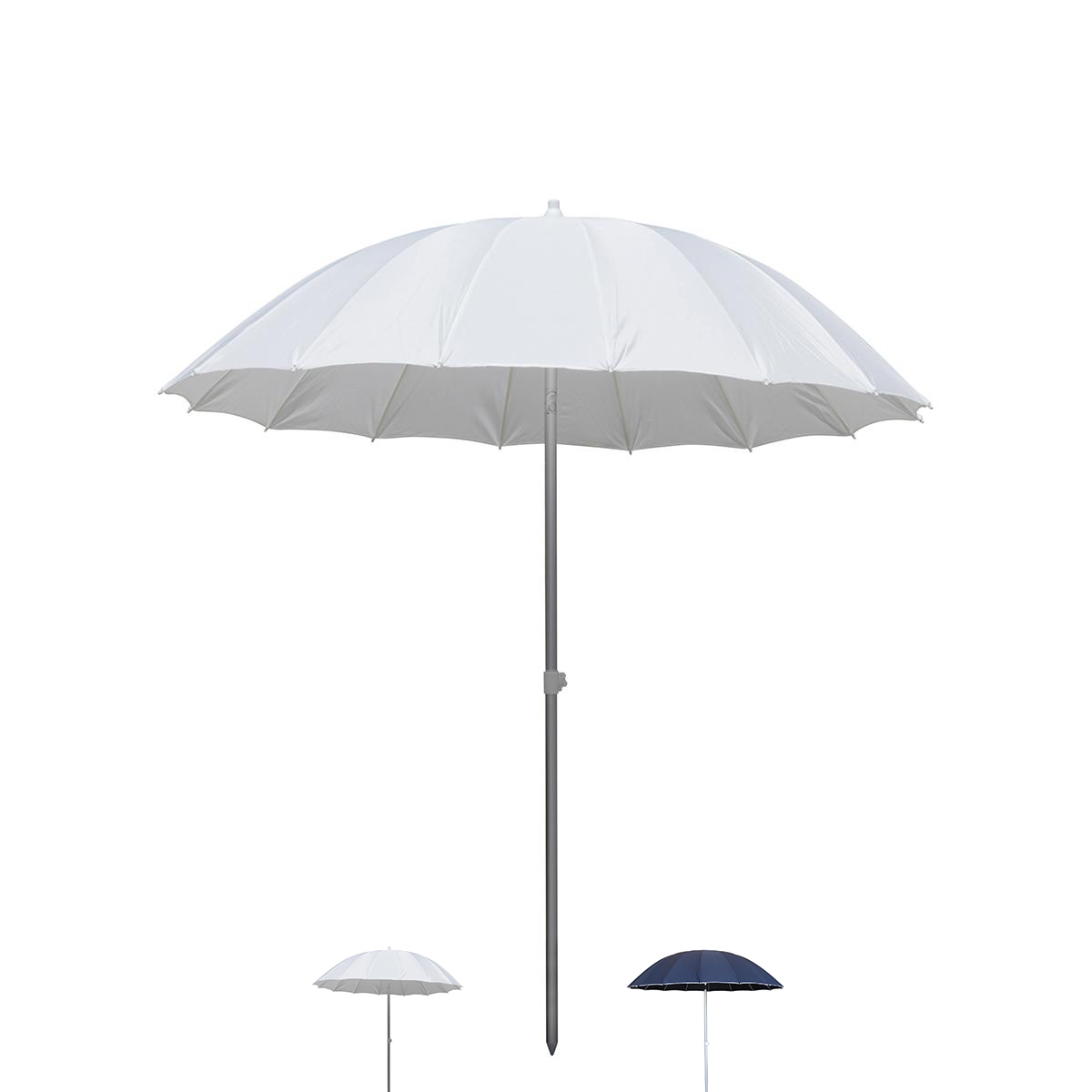 Strand-Sonnenschirm Ø2,4 m aus Aluminium, 16 Streben, neigbar, Modell Shangai Aktion Strand-Sonnenschirm Ø2,4 m aus Aluminium, 16 Streben, neigbar, Modell Shangai Aktion