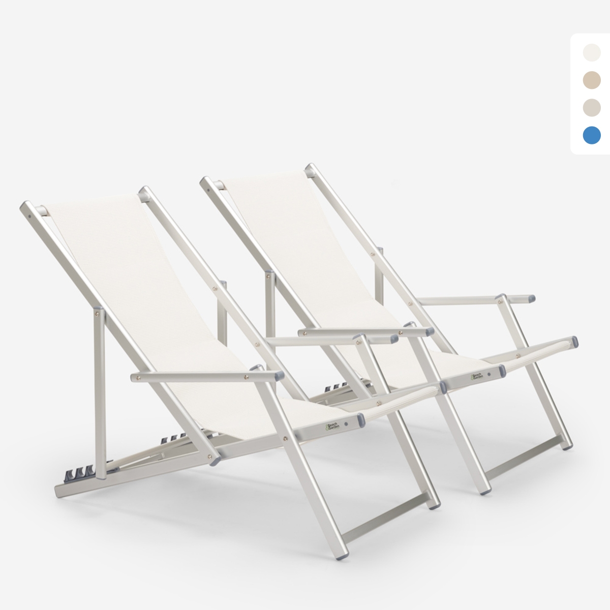 2er Set Strandliegen Liegestühle Sonnenliegen mit Armlehnen aus Aluminium Riccione Gold Lux Katalog