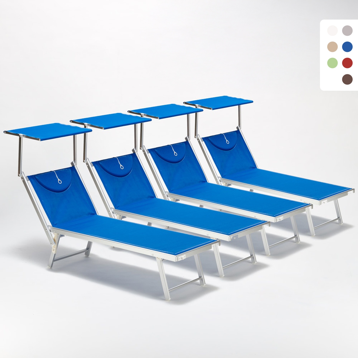 4er Set professionelle Strandliegen aus Aluminium mit Dach Santorini Kauf 4er Set professionelle Strandliegen aus Aluminium mit Dach Santorini Kauf