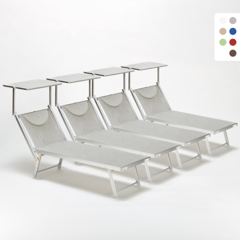 4er Set professionelle Strandliegen aus Aluminium mit Dach Santorini Aktion