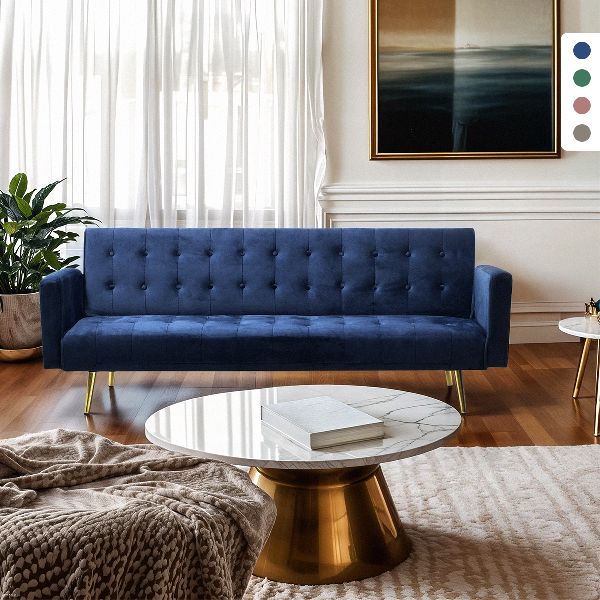 Modernes clic clac 3-Sitzer Samt Schlafsofa Caullae goldene Beine Aktion Modernes clic clac 3-Sitzer Samt Schlafsofa Caullae goldene Beine Aktion